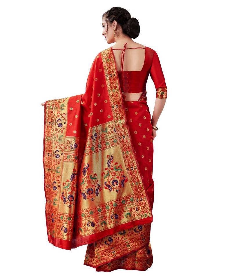 RUBY RED Kanjeevaram Jacquard  Saree With Blouse