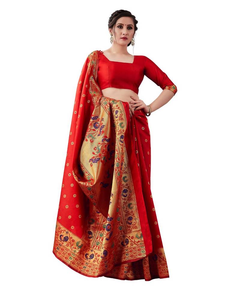 RUBY RED Kanjeevaram Jacquard  Saree With Blouse
