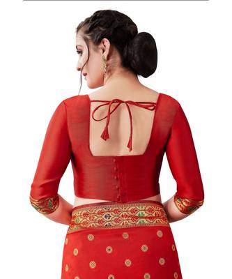 RUBY RED Kanjeevaram Jacquard  Saree With Blouse 4