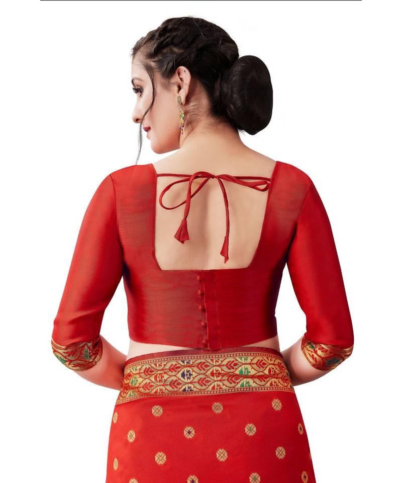 RUBY RED Kanjeevaram Jacquard  Saree With Blouse