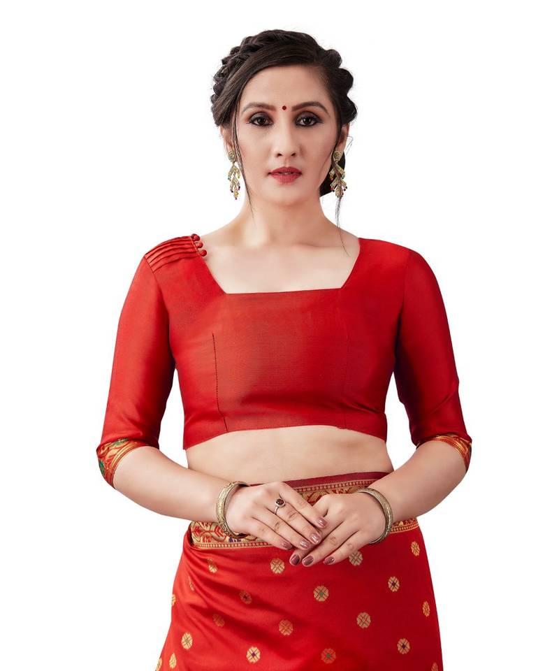 RUBY RED Kanjeevaram Jacquard  Saree With Blouse