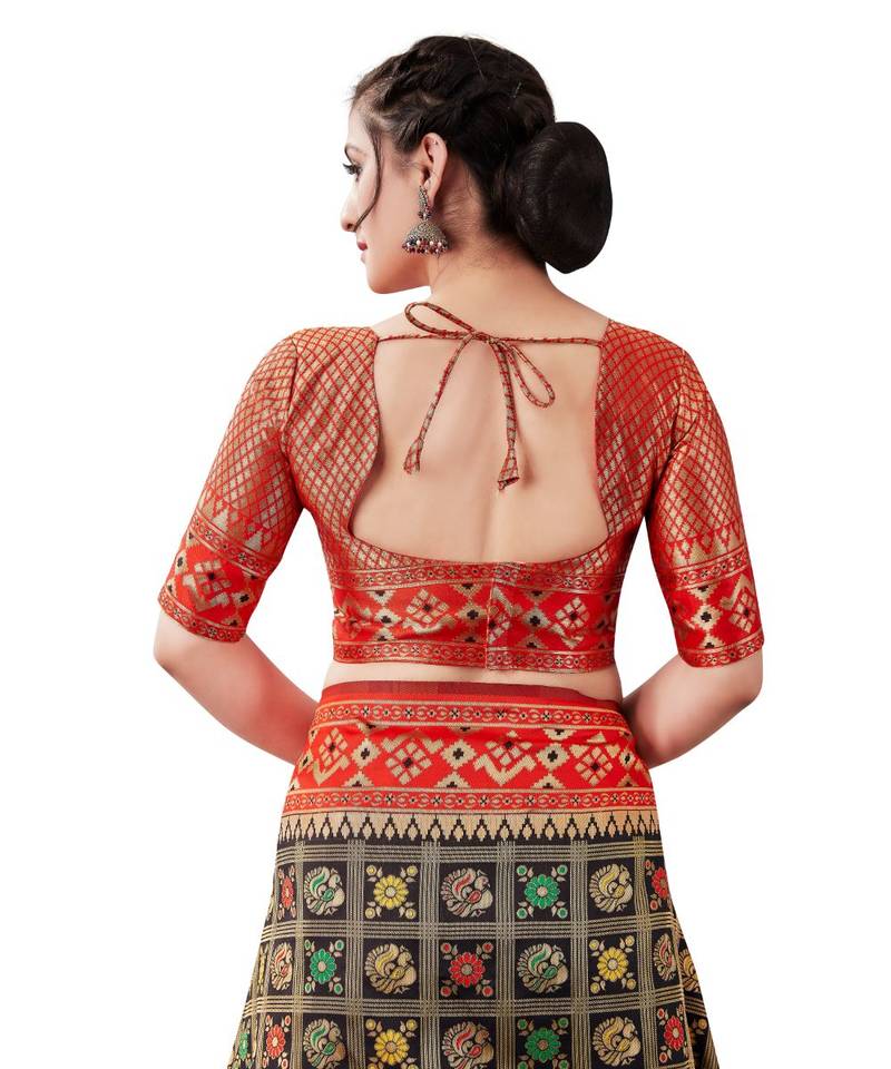 BLACK  Paithani Jacquard  Saree With Blouse