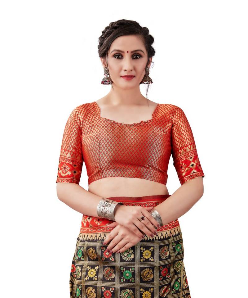 BLACK  Paithani Jacquard  Saree With Blouse