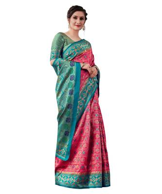 PINK  Paithani Jacquard  Saree With Blouse 2