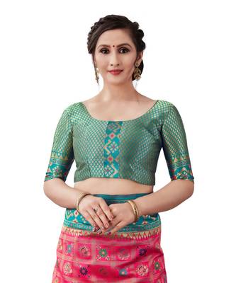 PINK  Paithani Jacquard  Saree With Blouse 5