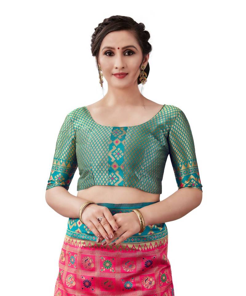 PINK  Paithani Jacquard  Saree With Blouse