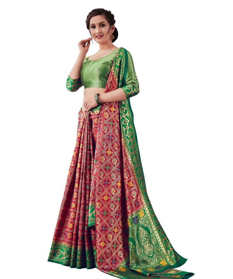 RED  Paithani Jacquard  Saree With Blouse