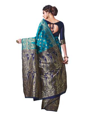 BLUE  Banarasi Jacquard  Saree With Blouse 2