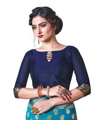 BLUE  Banarasi Jacquard  Saree With Blouse 4