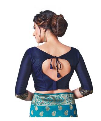 BLUE  Banarasi Jacquard  Saree With Blouse 5