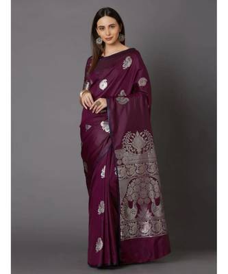 PURPLE  Kanchipuram Jacquard  Saree With Blouse 1