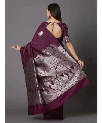 PURPLE  Kanchipuram Jacquard  Saree With Blouse 2