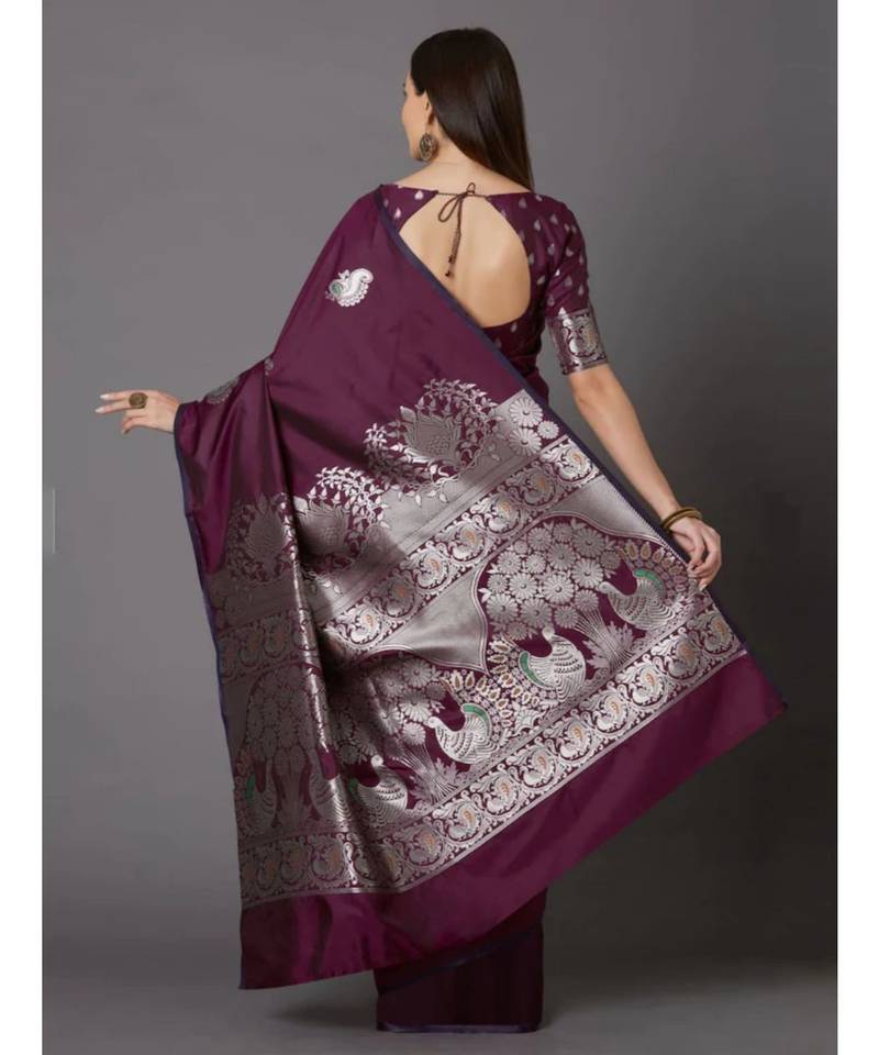 PURPLE  Kanchipuram Jacquard  Saree With Blouse