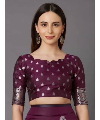 PURPLE  Kanchipuram Jacquard  Saree With Blouse 5