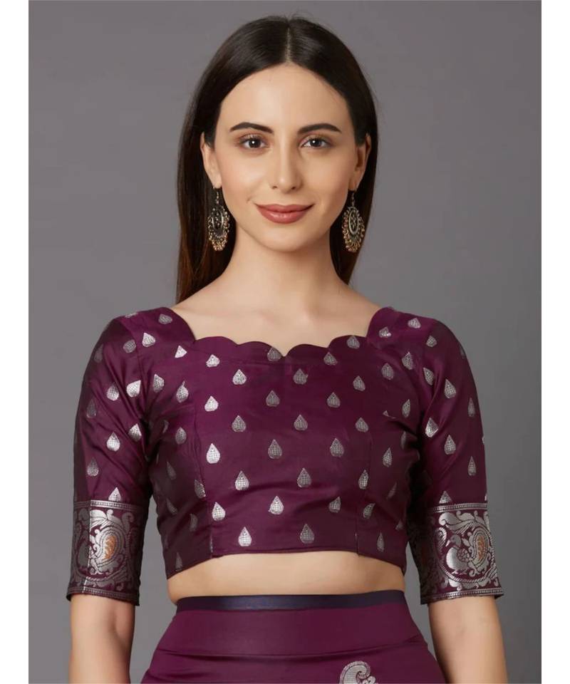 PURPLE  Kanchipuram Jacquard  Saree With Blouse