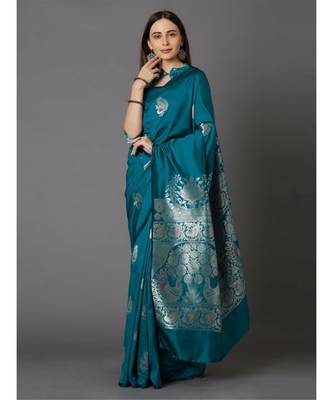 SKY BLUE Kanchipuram Jacquard  Saree With Blouse 1