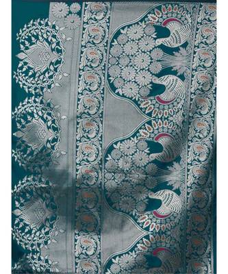 SKY BLUE Kanchipuram Jacquard  Saree With Blouse 4
