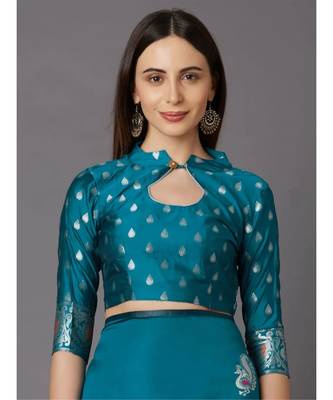 SKY BLUE Kanchipuram Jacquard  Saree With Blouse 5