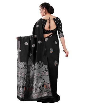 BLACK  Kanchipuram Jacquard  Saree With Blouse 3