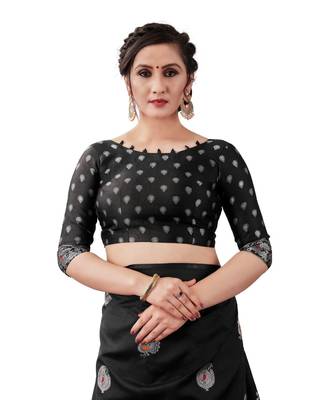 BLACK  Kanchipuram Jacquard  Saree With Blouse 5