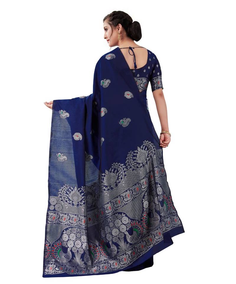 BLUE  Kanchipuram Jacquard  Saree With Blouse