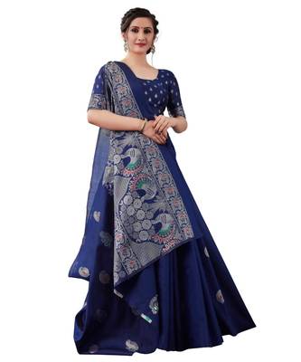 BLUE  Kanchipuram Jacquard  Saree With Blouse 3