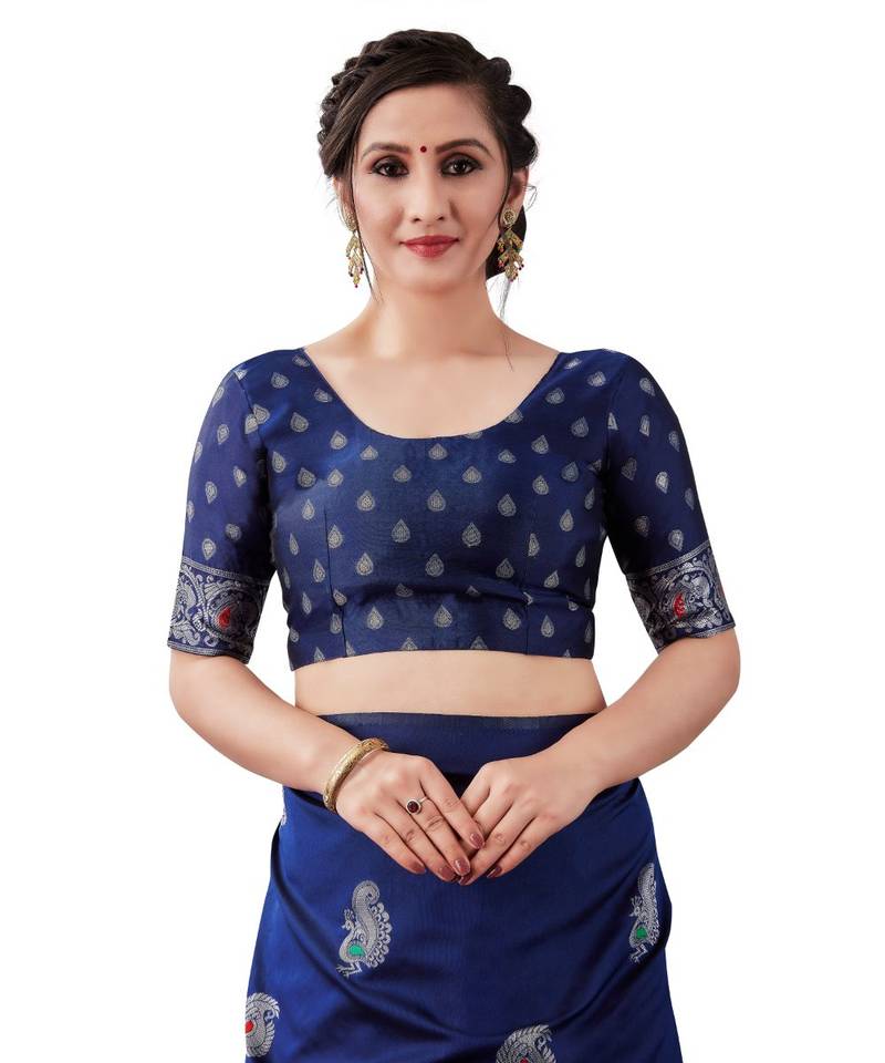 BLUE  Kanchipuram Jacquard  Saree With Blouse