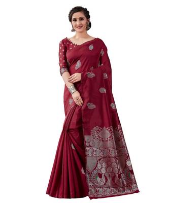 MAROON  Kanchipuram Jacquard  Saree With Blouse 1