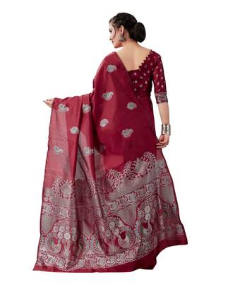 MAROON  Kanchipuram Jacquard  Saree With Blouse 2