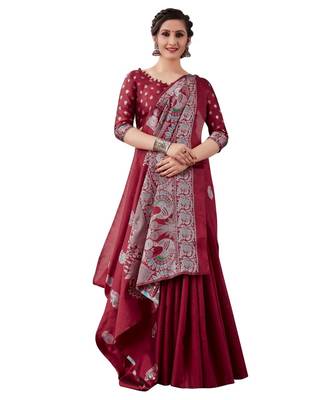 MAROON  Kanchipuram Jacquard  Saree With Blouse 3