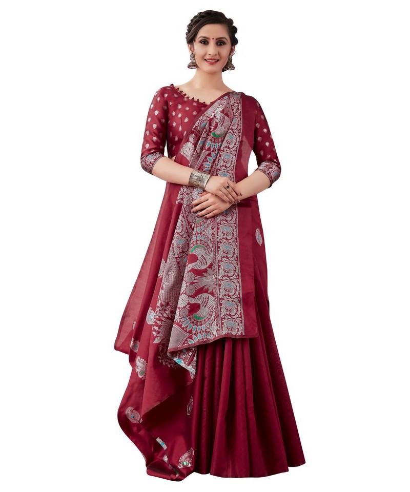 MAROON  Kanchipuram Jacquard  Saree With Blouse