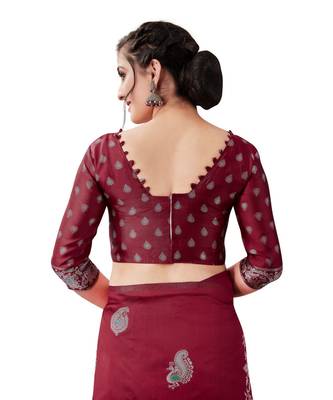 MAROON  Kanchipuram Jacquard  Saree With Blouse 4