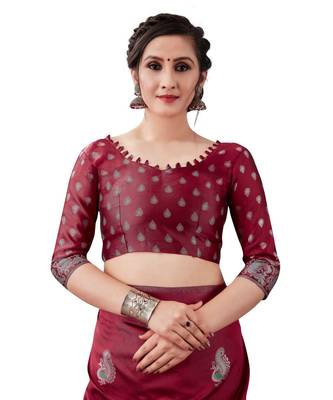 MAROON  Kanchipuram Jacquard  Saree With Blouse 5