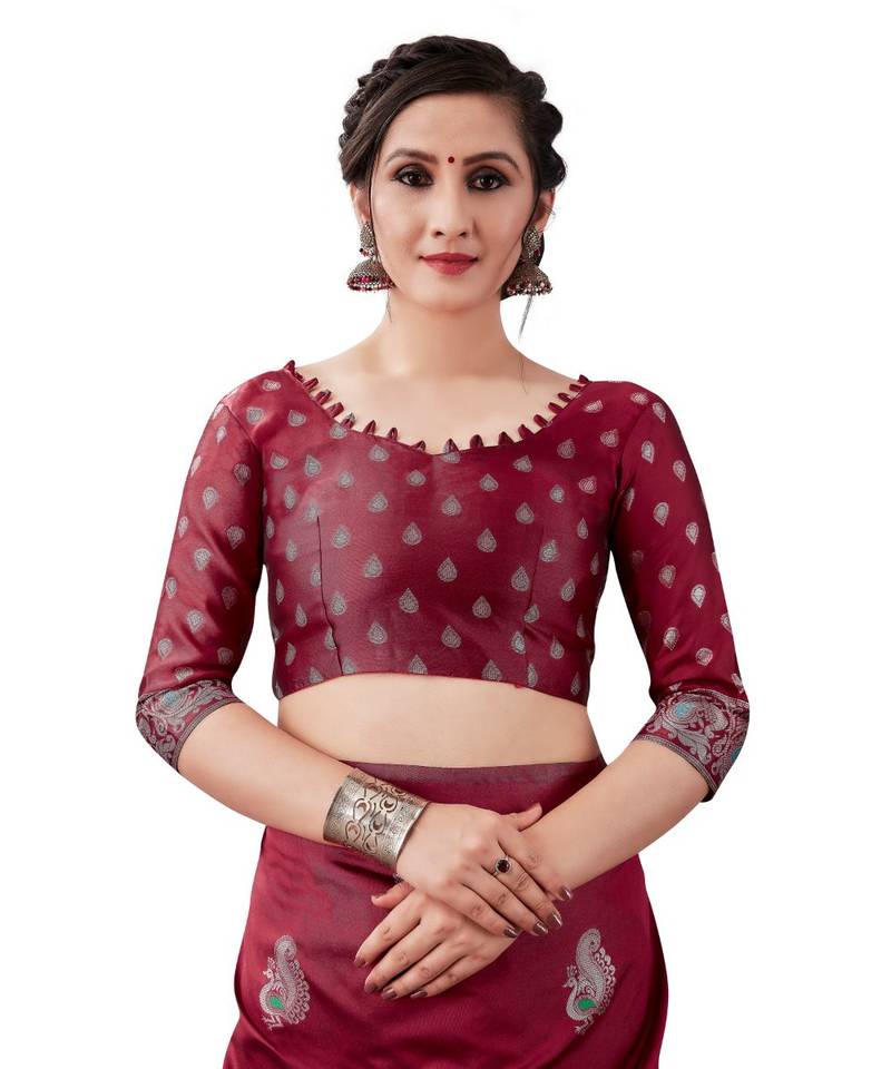 MAROON  Kanchipuram Jacquard  Saree With Blouse