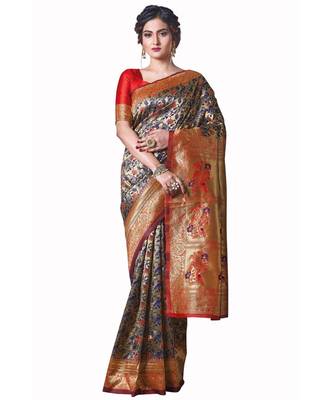 BLUE ORANGE Banarasi Jacquard  Saree With Blouse 1