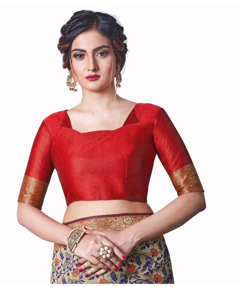 BLUE ORANGE Banarasi Jacquard  Saree With Blouse