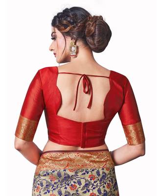 BLUE ORANGE Banarasi Jacquard  Saree With Blouse 5