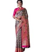BLUE PINK Banarasi Jacquard  Saree With Blouse