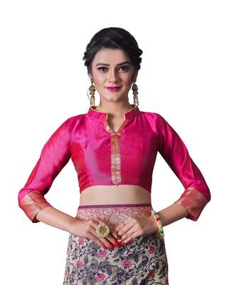 BLUE PINK Banarasi Jacquard  Saree With Blouse 4