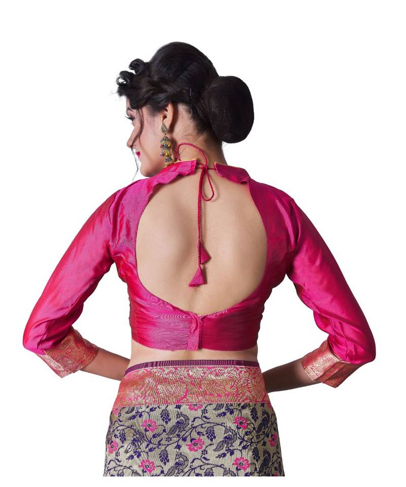 BLUE PINK Banarasi Jacquard  Saree With Blouse