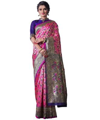 PINK BLUE Banarasi Jacquard  Saree With Blouse 1