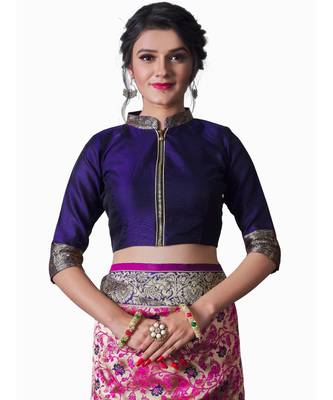 PINK BLUE Banarasi Jacquard  Saree With Blouse 4