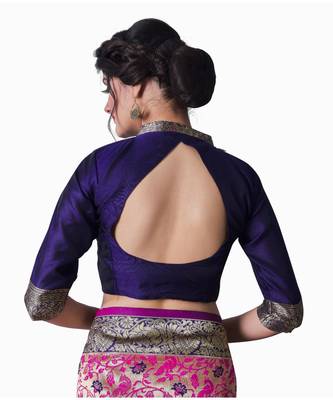 PINK BLUE Banarasi Jacquard  Saree With Blouse 5