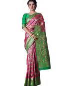 PINK GREEN Banarasi Jacquard  Saree With Blouse
