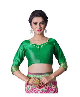 PINK GREEN Banarasi Jacquard  Saree With Blouse 4