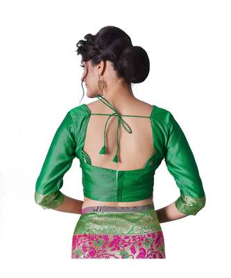 PINK GREEN Banarasi Jacquard  Saree With Blouse 5