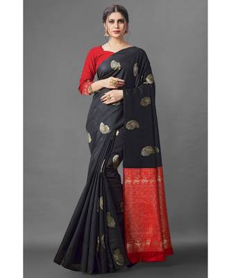 RICH BLACK Kanchipuram Jacquard  Saree With Blouse 1