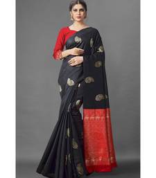 RICH BLACK Kanchipuram Jacquard  Saree With Blouse