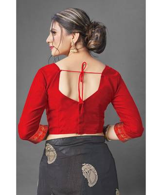 RICH BLACK Kanchipuram Jacquard  Saree With Blouse 5