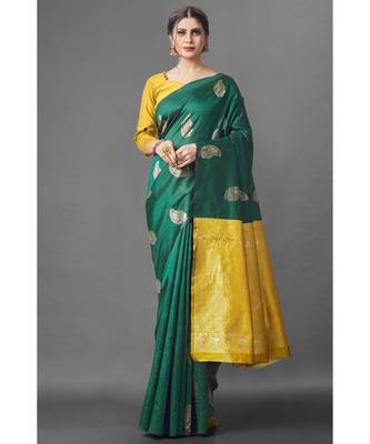 RICH GREEN Kanchipuram Jacquard  Saree With Blouse 1